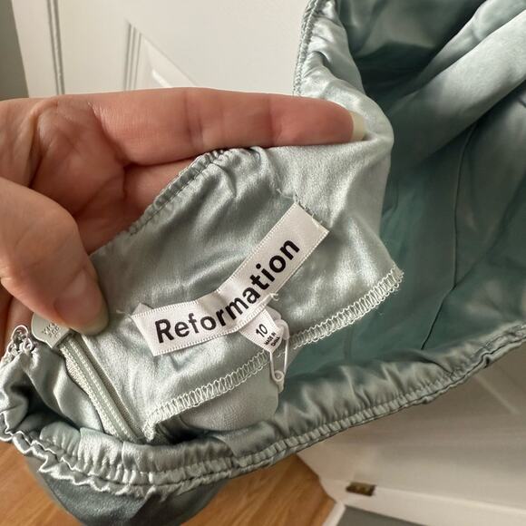 Reformation Tosca Silk Dress Aquamarine 10 - Picture 6 of 7